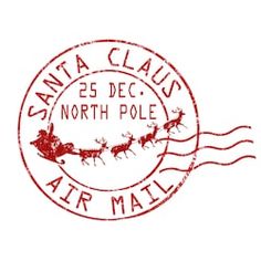 grungy stamp with santa claus flying in his sleigh and reindeers