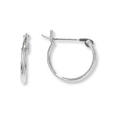 These children's hoop earrings are crafted from polished 14K white gold. The earrings are lightweight and comfortable, fastening with snap-lock backs. Classic Clip-on Huggie Earrings, Silver Huggie Hoop Earrings Clip-on, Classic Round Clip-on Huggie Earrings, Silver Huggie Clip-on Hoop Earrings, Classic Sterling Silver Huggie Earrings With Spring Ring Clasp, Silver Small Hoop Huggie Earrings Clip-on, Classic Silver Clip-on Hoop Earrings, Silver Clip-on Huggie Earrings Small Hoop, Classic Small Hoop Clip-on Earrings