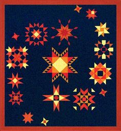 an image of a quilt with many stars on the front and back, all in different colors