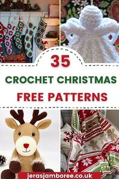 crochet christmas tree patterns with text overlay that reads 35 crochet christmas free patterns