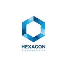 hexagon logo with blue triangles