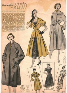 70s Plates, 50s Coat, Vintage Clothes Patterns, Outrageous Fashion, German Fashion, Fashion 1950s, Old Fashion