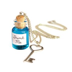 Drink Me Bottle Charm Necklace Drink Me Bottle Drawing, Miniature Alcohol Bottles, Mini Charm Necklace, Drink Me Bottle, Aqua Necklace, Aqua Jewelry, Bottle Drawing, Mini Necklace