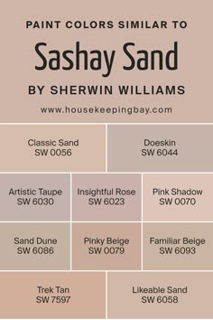 Colors Similar to Sashay Sand SW 6051  by Sherwin Williams Likeable Sand, Sashay Sand, Interior Paint Colors For Living Room, Pinky Beige, Pink Paint Colors