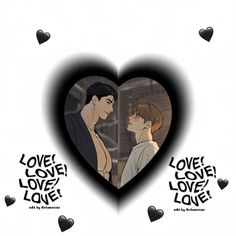 two people in front of a heart with the words love and love written on it