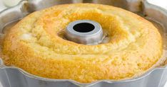 a bundt cake in a metal pan on a table