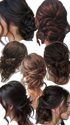 several different hairstyles are shown in this image, including one woman's head and