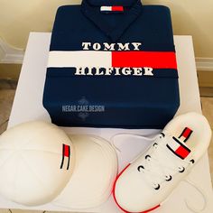 a cake made to look like a tennis outfit and shoes for tommy hilfiger