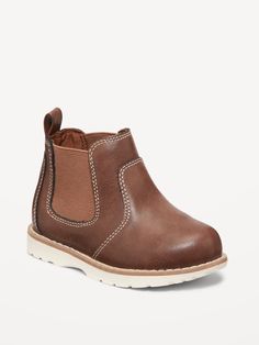 Faux-Leather Chelsea Boots for Toddler Boys | Old Navy Toddler Boy Dress Shoes, Neutral Closet, Chelsea Boots Brown, Toddler Ootd, Kids Dress Shoes, Brown Chelsea Boots, Faux Leather Boots, Color Palate, Toddler Boy Shoes