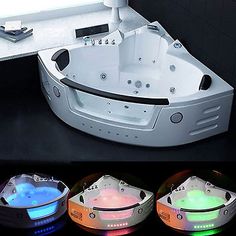 four different color changing leds in the shape of a bathtub with built - in speakers