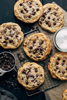 chocolate chip cookies cooling on a wire rack