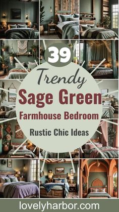 some green bedroom decor with the words trendy sage green farmhouse bedroom rustic chic ideas