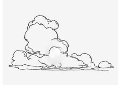 a black and white drawing of clouds in the sky