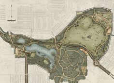 this is an image of a plan for a park with lots of trees and water