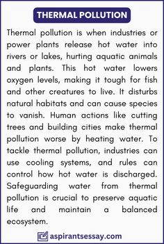 an image of water pollution and its effects on the environment, with text that reads thermal pollution