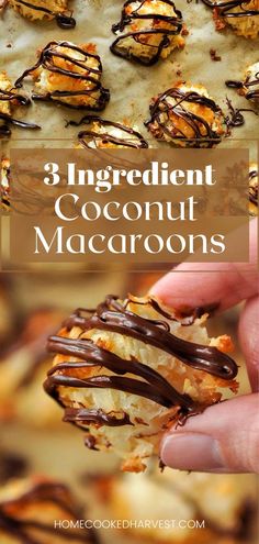 three ingredient coconut macaroons with chocolate drizzled on top and in the middle