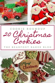 christmas cookies with the words cookie roundup on top and an image of santa clause cookies