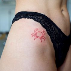 Crab Tattoo Minimalist, Cancerian Crab Tattoo For Women, Red Tattoo Women, Tiny Crab Tattoo, Cute Crab Tattoo