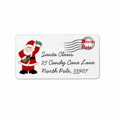 a santa clause address label with the words north pole and an image of a person holding a