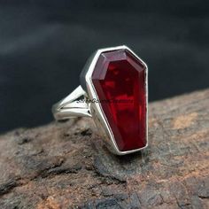 Coffin Ring, Red Gemstone Ring, Red Garnet Ring, Garnet Jewelry, Garnet Ring, 925 Silver Ring, Women Ring, Ring Women, Silver Rings Handmade