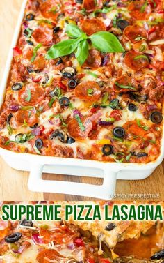 this is a pizza casserole with olives, pepperoni, and other toppings