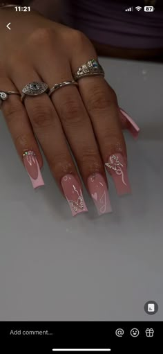 Nail Designs With Boyfriend Initials, Pink Nails Initials, Long Acrylic Nails Initial, Cute Valentine’s Day Nails With Initial, Pink Nails W Initial, Birthday Nails With Initial, Nail With J Initial, Nail Designs With J Initial, Nail Ideas With J Initial