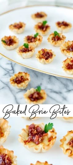 baked brie bites on a white plate