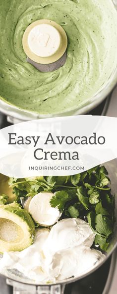 avocado cream in a bowl with cilantro and parsley