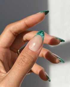 Summer French Nails, French Tip Nail Designs, Green Nail Polish, Green Nail, Dream Nails