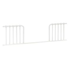 a white gate with four bars on the top and bottom, against a white background