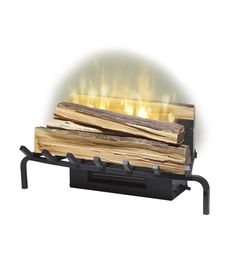 an open fire pit with logs and flames on the side, in front of a white background