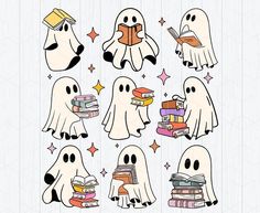 ghost reading books clipart set