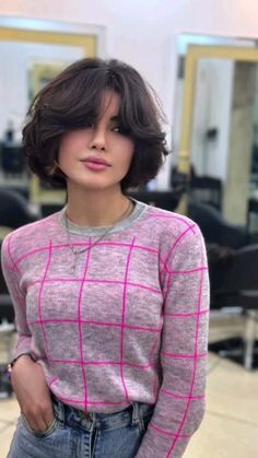 Long And Short Hair, Good Short Haircuts, Bob Short Hairstyles, Short Middle Part Bob, Styled Short Hair, Cute Short Hairstyles For Short Hair, Layer Haircut For Short Hair, Short Hairstyles With Curtain Bangs, Short Hair Bob Cut