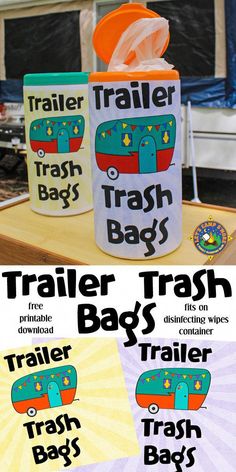 two trash bags with the words trailer trash bags on them