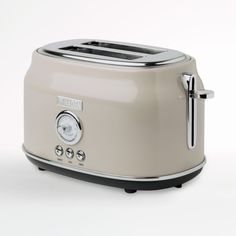 an image of a toaster that is on the white background with silver trimmings