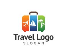 travel logo with suitcases and palm trees