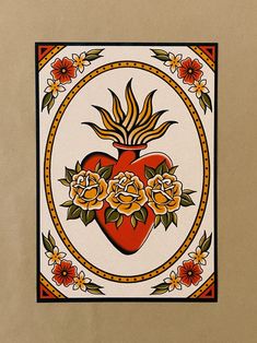 a painting of a heart with flowers on it