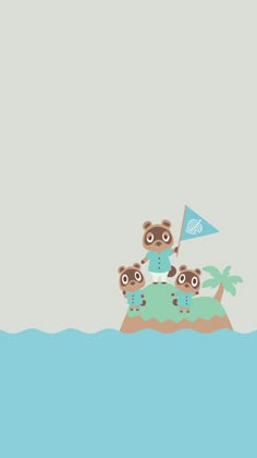 an island with animals and a flag on it