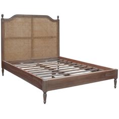 the bed frame is made from wood and wicker