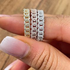 14K Solid White Gold Diamond Pave Cuban Curb Link . Can be worn alone or stacked. All our jewelry comes in an AVIR box and pouch!  *Specs of a size 6 ring* *Ring Details* Ring Type : Diamond Chain Ring Metal Type : 14K Yellow, White and Rose Gold Metal Weight : 3.50 grams Band Width : 4.2mm *Diamond Details* Type : Natural Diamonds Shape : Round Brilliant Cut Total Carat Weight : 0.62 Color : E-F Clarity : SI1  Cut : Very Good Luxury White Gold Chain Ring, Luxury Silver Diamond Chain Ring, Elegant Chain Ring With Diamond Accents In Cubic Zirconia, Elegant Diamond Chain Ring, Elegant Cubic Zirconia Chain Ring With Diamond Accents, Chain Ring In White Gold With Brilliant Cut Diamond, Luxury Diamond Accents Chain Ring For Anniversary, Luxury Diamond Accented Chain Ring For Anniversary, White Gold Diamond-cut Chain Ring