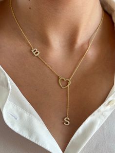 Cz Initial Necklace, Letters Chain Necklace, L Initial Necklace, Letter S Necklace, Y Initial, Relationship Jewelry, Long Drop Necklace, Silver Braided Ring, Necklace With Heart