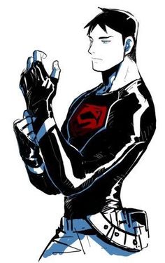 a drawing of a man in black and red with a superman symbol on his chest