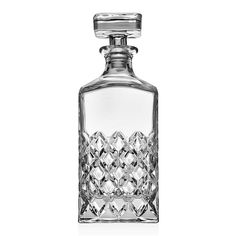 an empty glass bottle on a white background