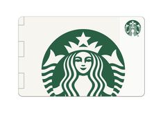 the starbucks logo is shown in green and white on a card holder, with an image of a woman's face