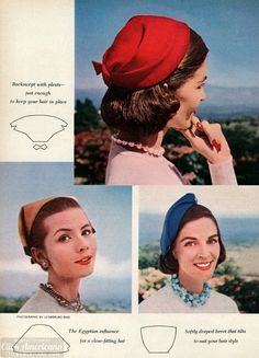 Simple one-piece hats you can make: How to sew some style! (1955) - #vintagehats #sewing #sewingpatterns #hats #vintage #fifties #50s #easysewing #retrohats #clickamericana #crafts #vintagecrafts One Piece Hats, Invites Birthday, Pola Topi, Sewing Hats, 1950s Sewing Patterns, Vintage Papers, Retro Hats, Business Products, Diy Hat