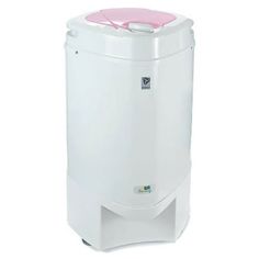 a white and pink trash can on a white background