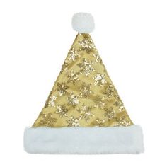 Bring the magic of winter indoors with this charming holiday hat. The festive design is perfect for spreading cheer. Crafted from soft material for a comfortable fit. Northlight Seasonal Color: Gold | Northlight Seasonal Snowflake Christmas Santa Hat Costume Accessory - Medium 14.0 H x 12.0 W x 12.0 D in gray / yellow in Gold | 14" H X 12" D | Wayfair Christmas Santa Hat, Gold Costume, Christmas Clothing, Holiday Hats, Christmas Central, Stocking Tree, Snowflake Christmas, Indoor Christmas Decorations, Gold Velvet