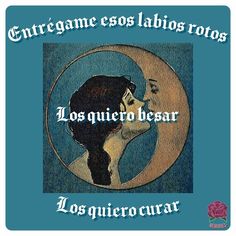 an image of a man and woman kissing on the moon with caption in spanish