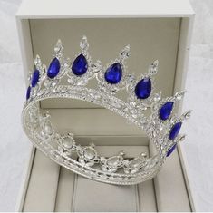 Royal Blue Quince, Blue Quince, Crown For Women, Crystal Bridal Tiaras, Crown Hair, Blue Crown, Regal Design, Royal Queen, Head Jewelry