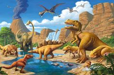 an image of dinosaurs in the wild